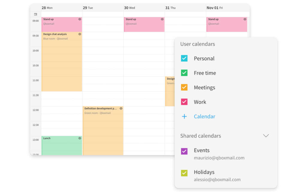 Webmail calendar Qboxmail