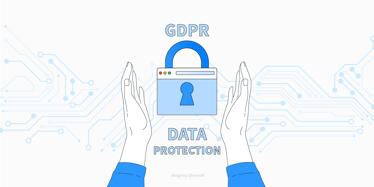 Illustration showing a padlock labeled ‘GDPR’ and ‘Data Protection,’ with two hands symbolizing secure handling of personal data.